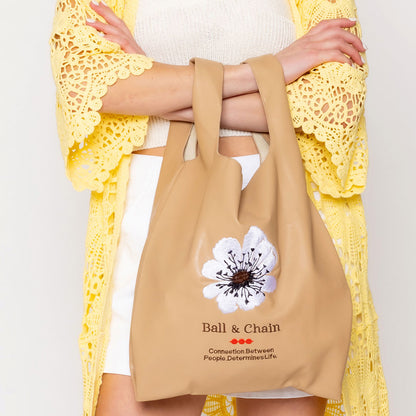 Madeline Love Beige Faux Leather Flower Message Printed Tote Bag - Bags & Wallets