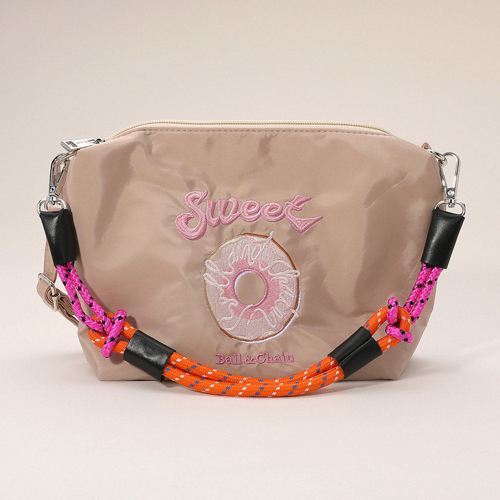 Madeline Love Beige Sweet Message Donut Embroidered Shoulder Bag - Bags & Wallets