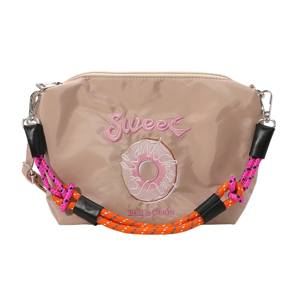 Madeline Love Beige Sweet Message Donut Embroidered Shoulder Bag - Bags & Wallets - desc