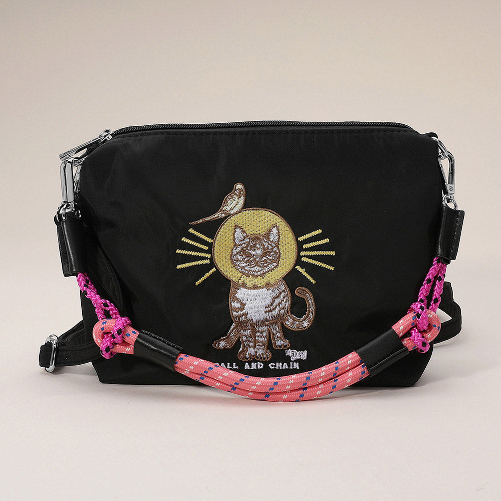 Madeline Love Black Cat Character Embroidered Shoulder Bag - Bags & Wallets