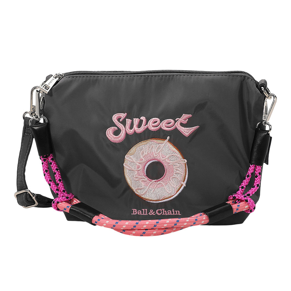 Madeline Love Charcoal Sweet Message Donut Embroidered Shoulder Bag - Bags & Wallets - desc