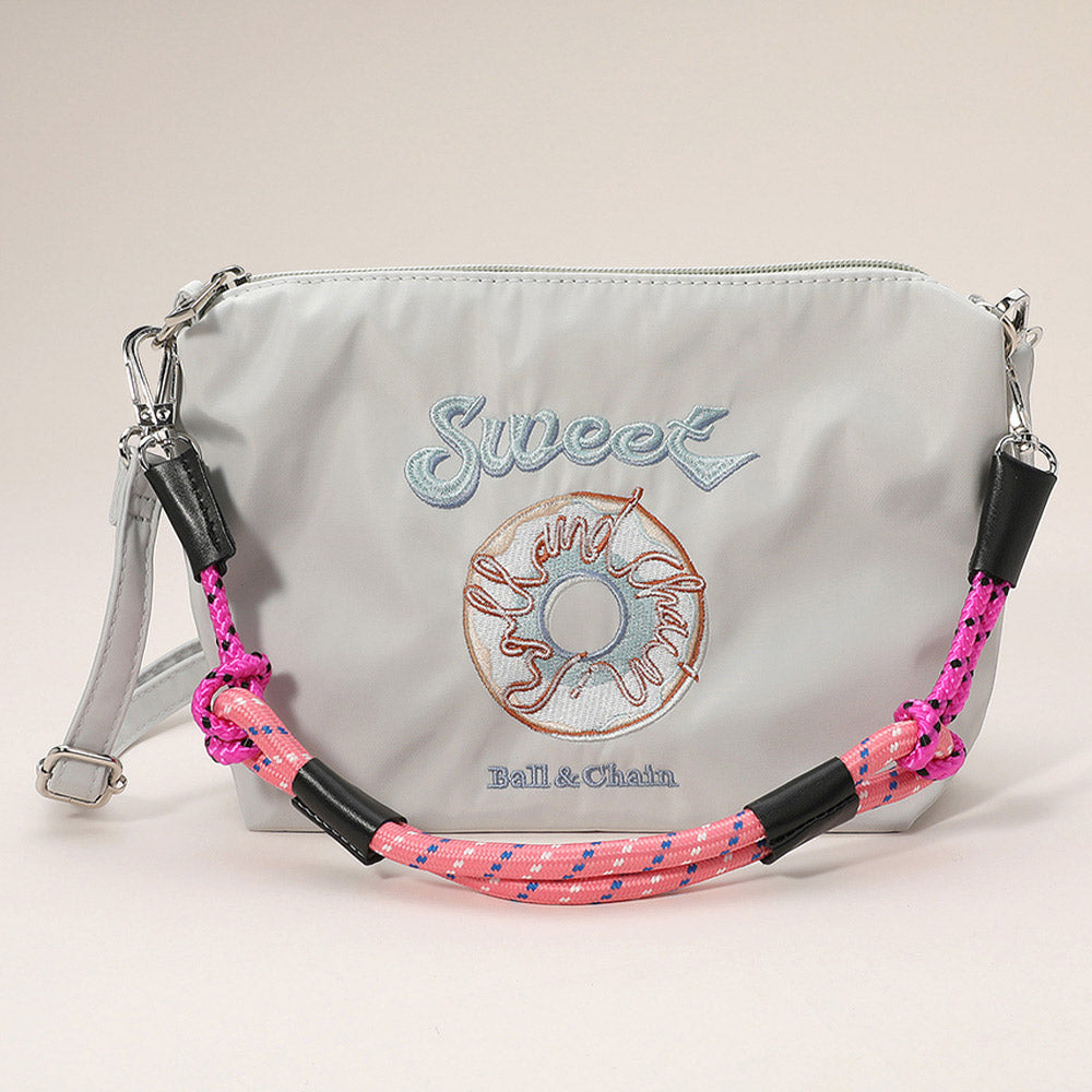 Madeline Love Gray Sweet Message Donut Embroidered Shoulder Bag - Bags & Wallets