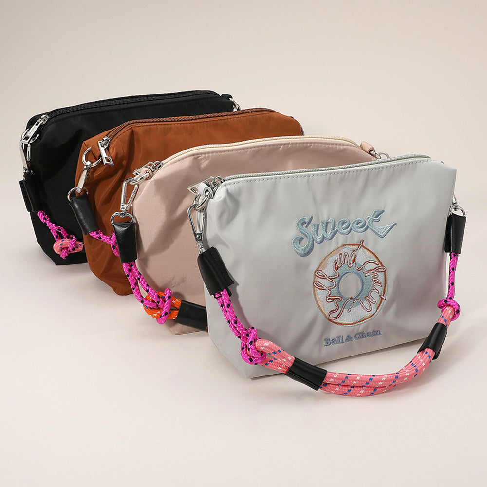Madeline Love Gray Sweet Message Donut Embroidered Shoulder Bag - Bags & Wallets - extra