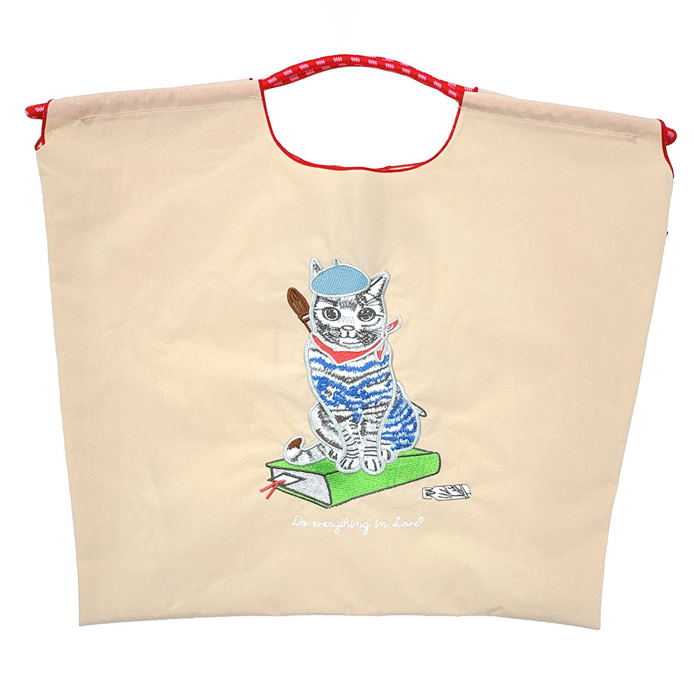 Madeline Love Beige Embroidered Cat Rope Nylon Tote Bag - Bags & Wallets - extra