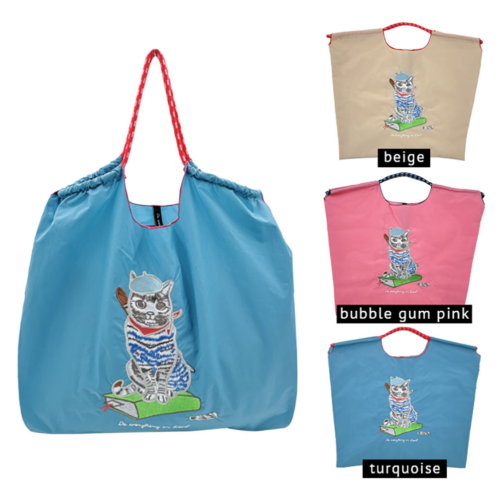 Madeline Love Pink Embroidered Cat Rope Nylon Tote Bag - Bags & Wallets - extra