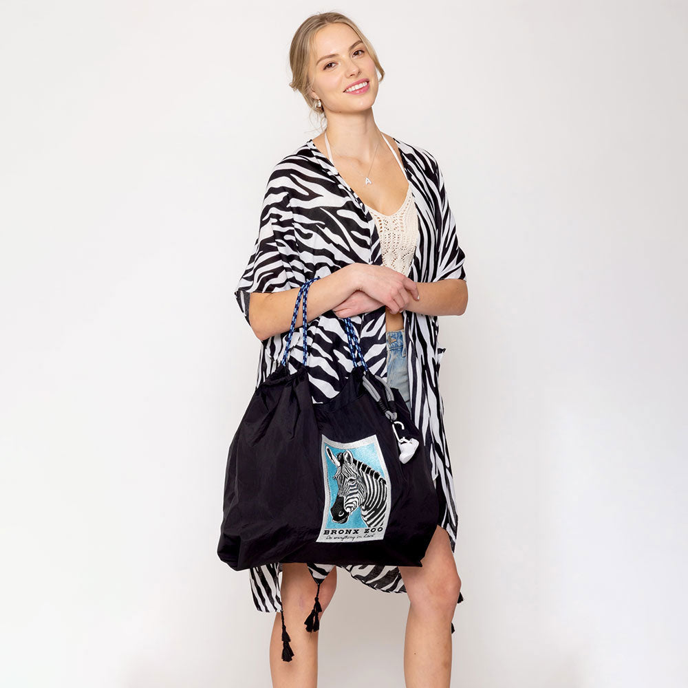 Madeline Love Black Embroidered Zebra Rope Nylon Tote Bag - Bags & Wallets - desc