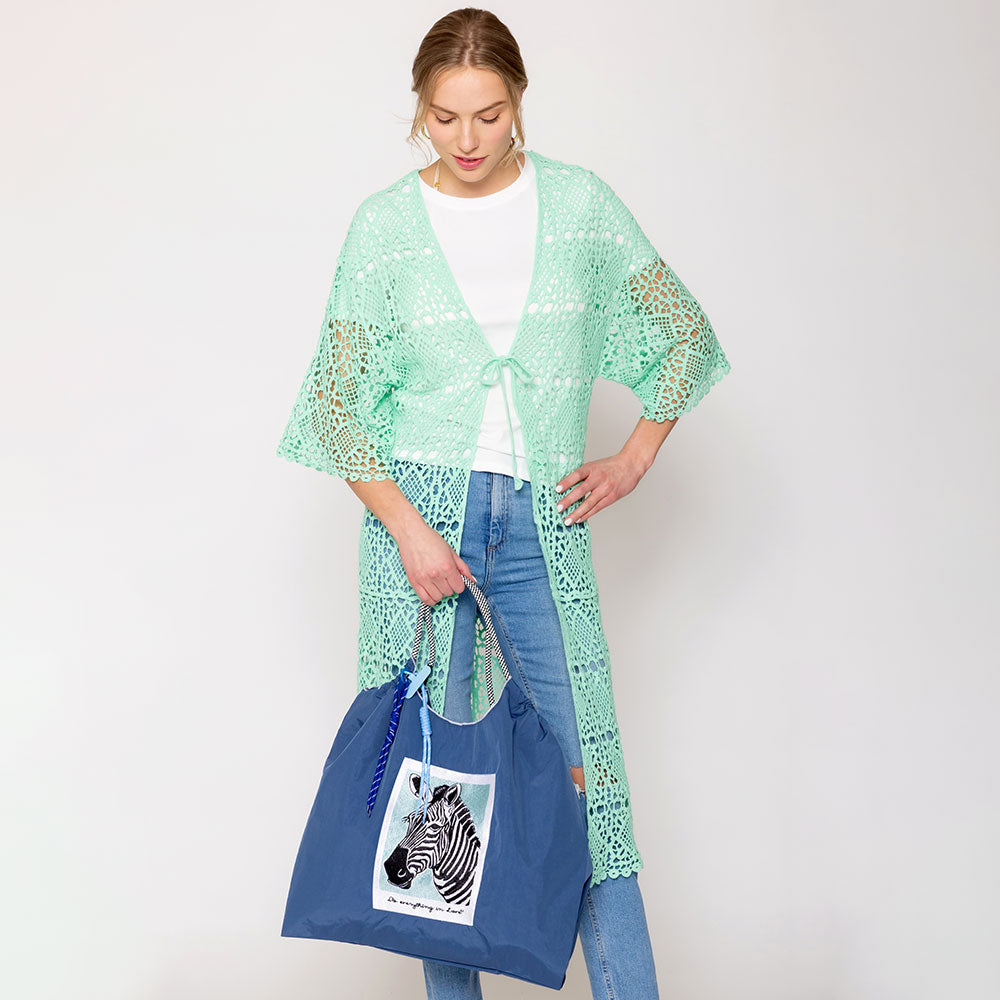 Madeline Love Navy Embroidered Zebra Rope Nylon Tote Bag - Bags & Wallets - desc