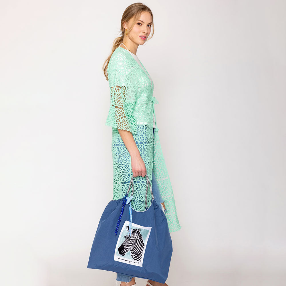 Madeline Love Navy Embroidered Zebra Rope Nylon Tote Bag - Bags & Wallets - extra