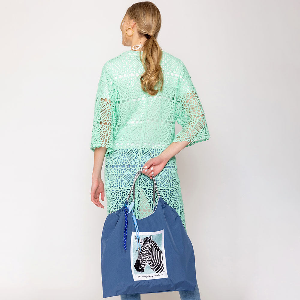 Madeline Love Navy Embroidered Zebra Rope Nylon Tote Bag - Bags & Wallets - extra