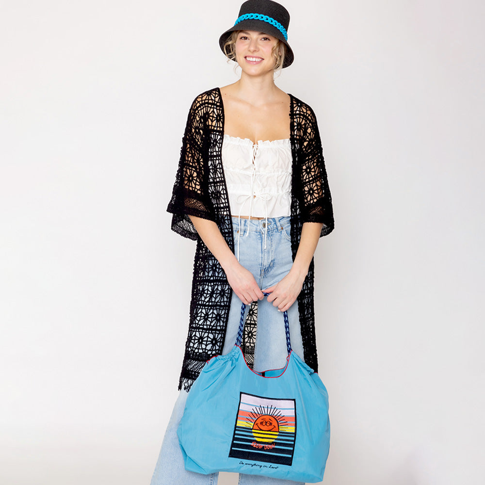 Madeline Love Turquoise Sun Rope Nylon Tote Bag - Bags & Wallets - desc