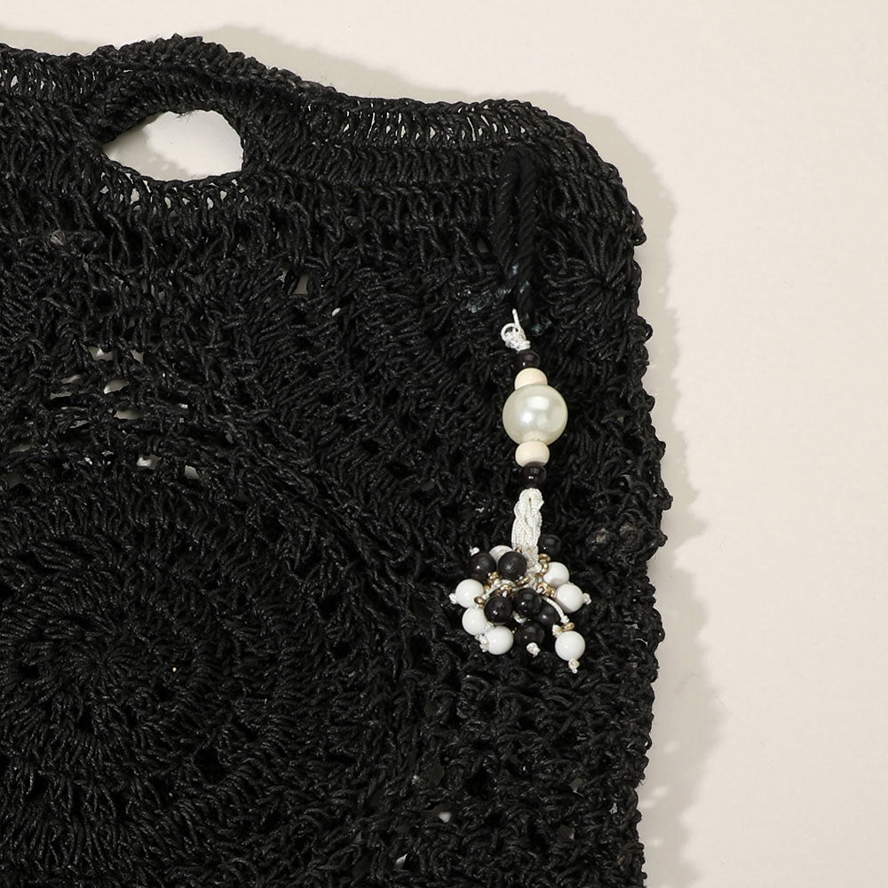 Madeline Love Black Crochet Pearl Bead Cluster Charm Tote Bags - Bags & Wallets - extra