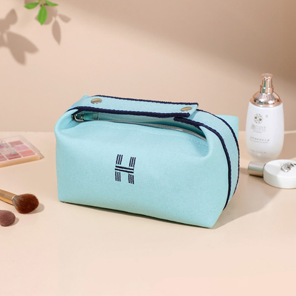 Madeline Love Blue Initial H Pointed Canvas Portable Makeup Pouch Bag - Beauty & Cosmetics