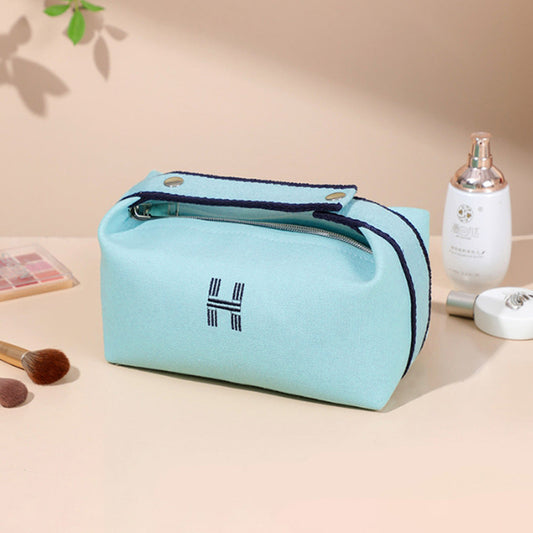 Madeline Love Blue Initial H Pointed Canvas Portable Makeup Pouch Bag - Beauty & Cosmetics