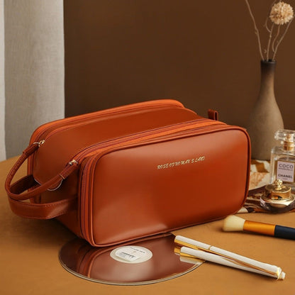 Madeline Love Brown 3 Layer Portable Travel Makeup Pouch Bag - Beauty & Cosmetics