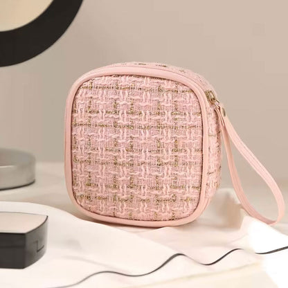Madeline Love Pink Tweed Portable Cosmetic Pouch Bag with Wristlet - Beauty & Cosmetics