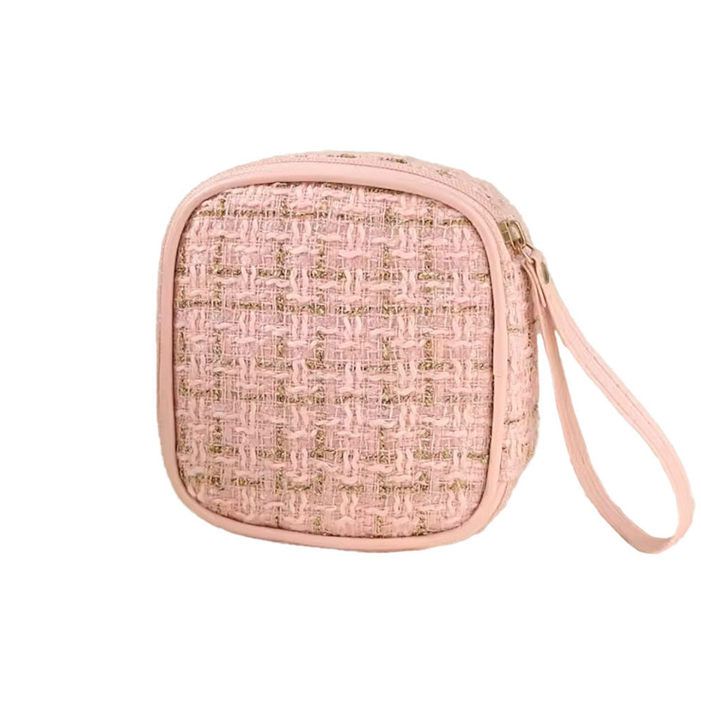 Madeline Love Pink Tweed Portable Cosmetic Pouch Bag with Wristlet - Beauty & Cosmetics - desc