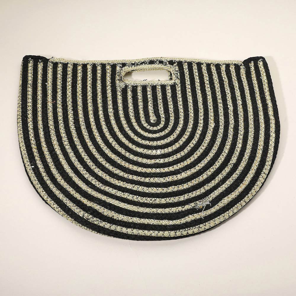 Madeline Love Black, Gold, Ivory Round Stripped Knitted Woven Tote Bag - Bags & Wallets