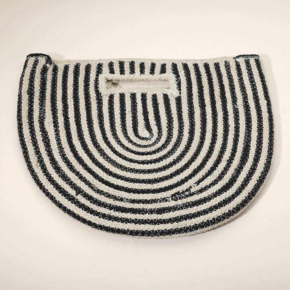Madeline Love Black Round Stripped Knitted Woven Tote Bag - Bags & Wallets