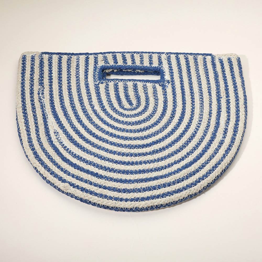 Madeline Love Blue Round Stripped Knitted Woven Tote Bag - Bags & Wallets
