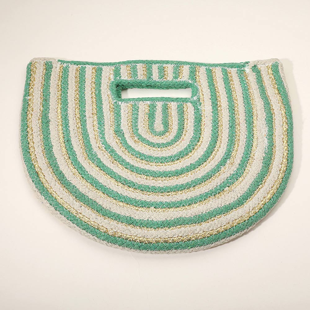 Madeline Love Green Round Stripped Knitted Woven Tote Bag - Bags & Wallets