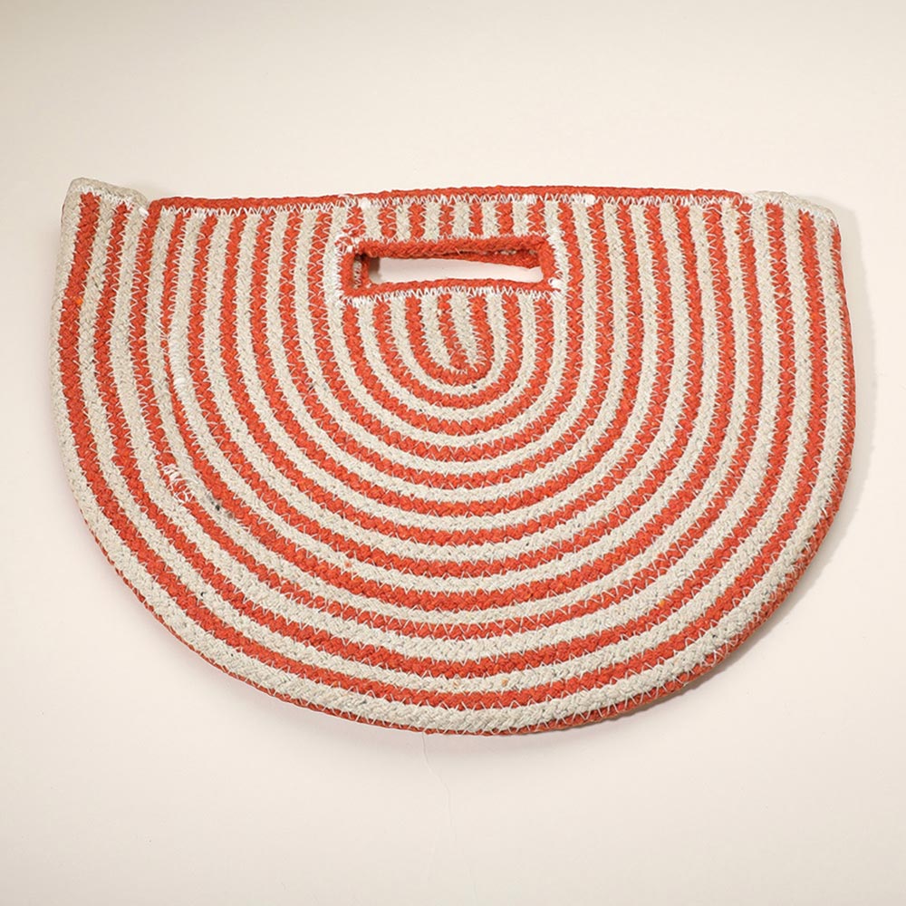 Madeline Love Orange Round Stripped Knitted Woven Tote Bag - Bags & Wallets