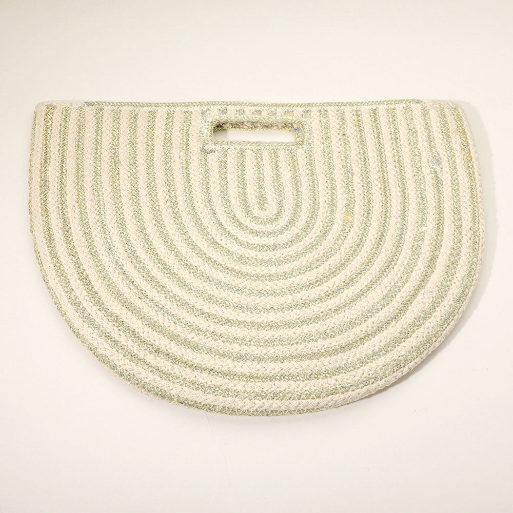 Madeline Love Gold, White Round Stripped Knitted Woven Tote Bag - Bags & Wallets