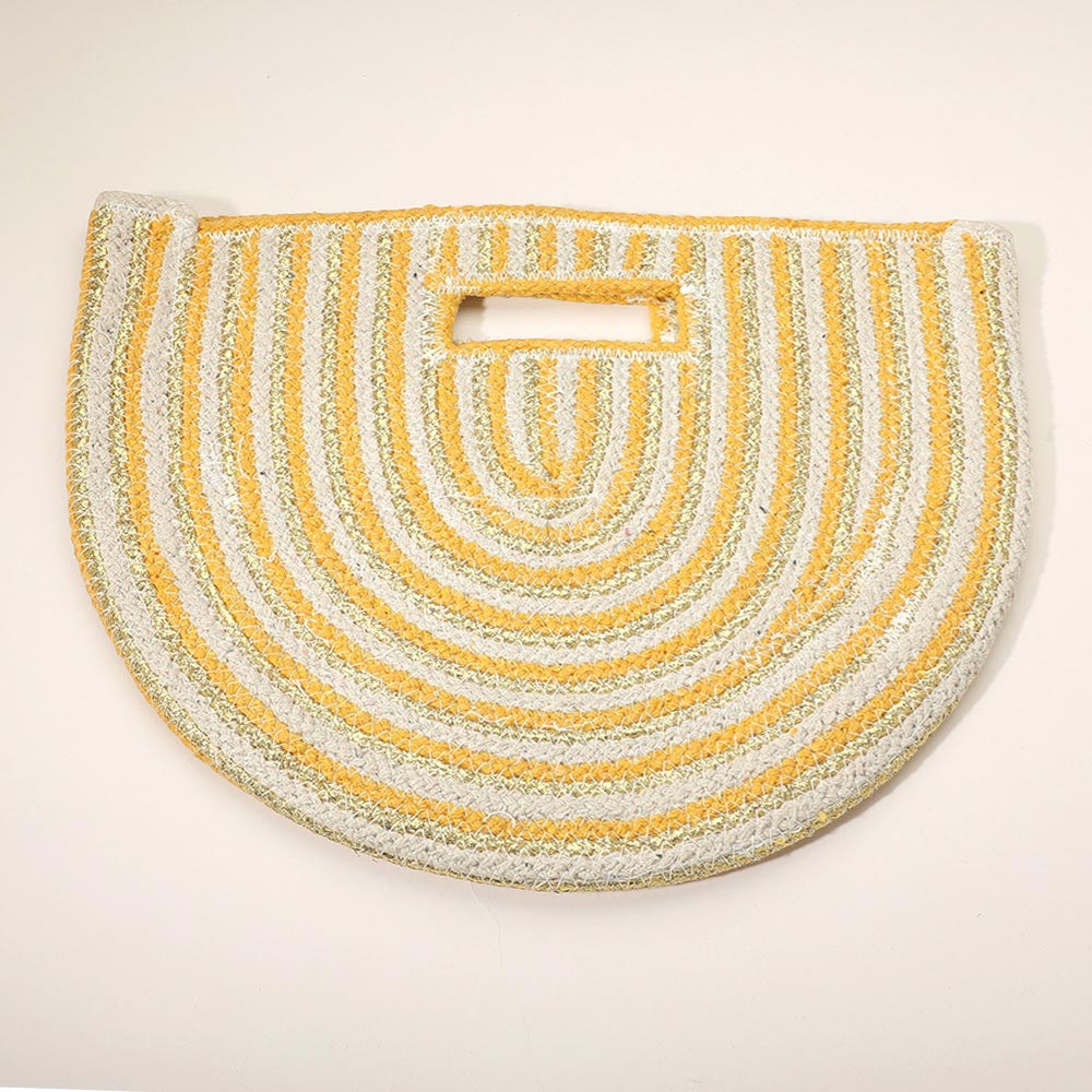 Madeline Love Gold, Yellow Round Stripped Knitted Woven Tote Bag - Bags & Wallets