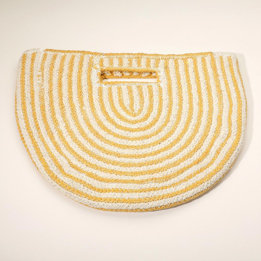 Madeline Love Yellow Round Stripped Knitted Woven Tote Bag - Bags & Wallets