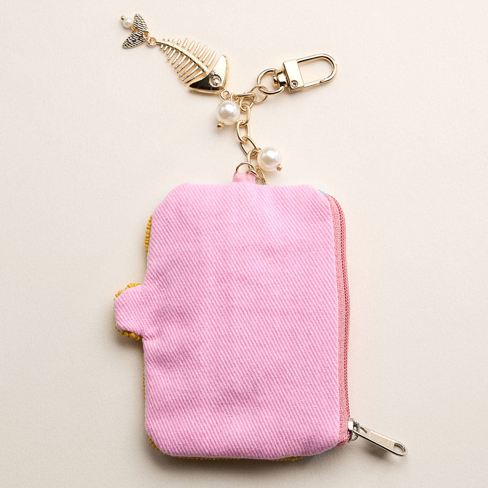 Madeline Love Pink Fishbone Pearl Charm Keychain Sardine Can Seed Beaded Mini Pouch Bag - Bags & Wallets - extra