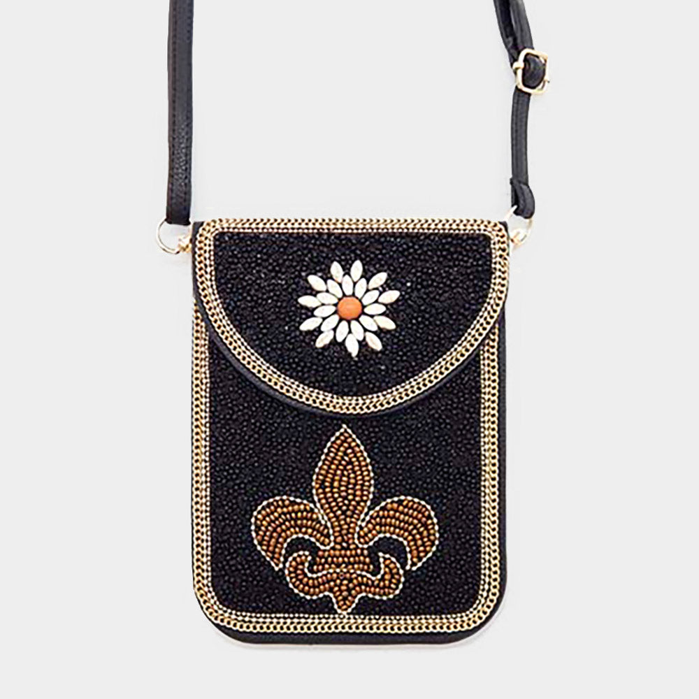 Madeline Love Black Multi Beaded Fleur de Lis Flower Crossbody Bag - Bags & Wallets