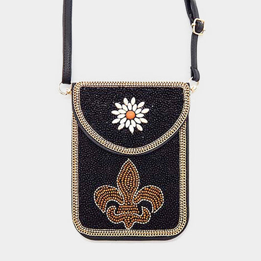 Madeline Love Black Multi Beaded Fleur de Lis Flower Crossbody Bag - Bags & Wallets