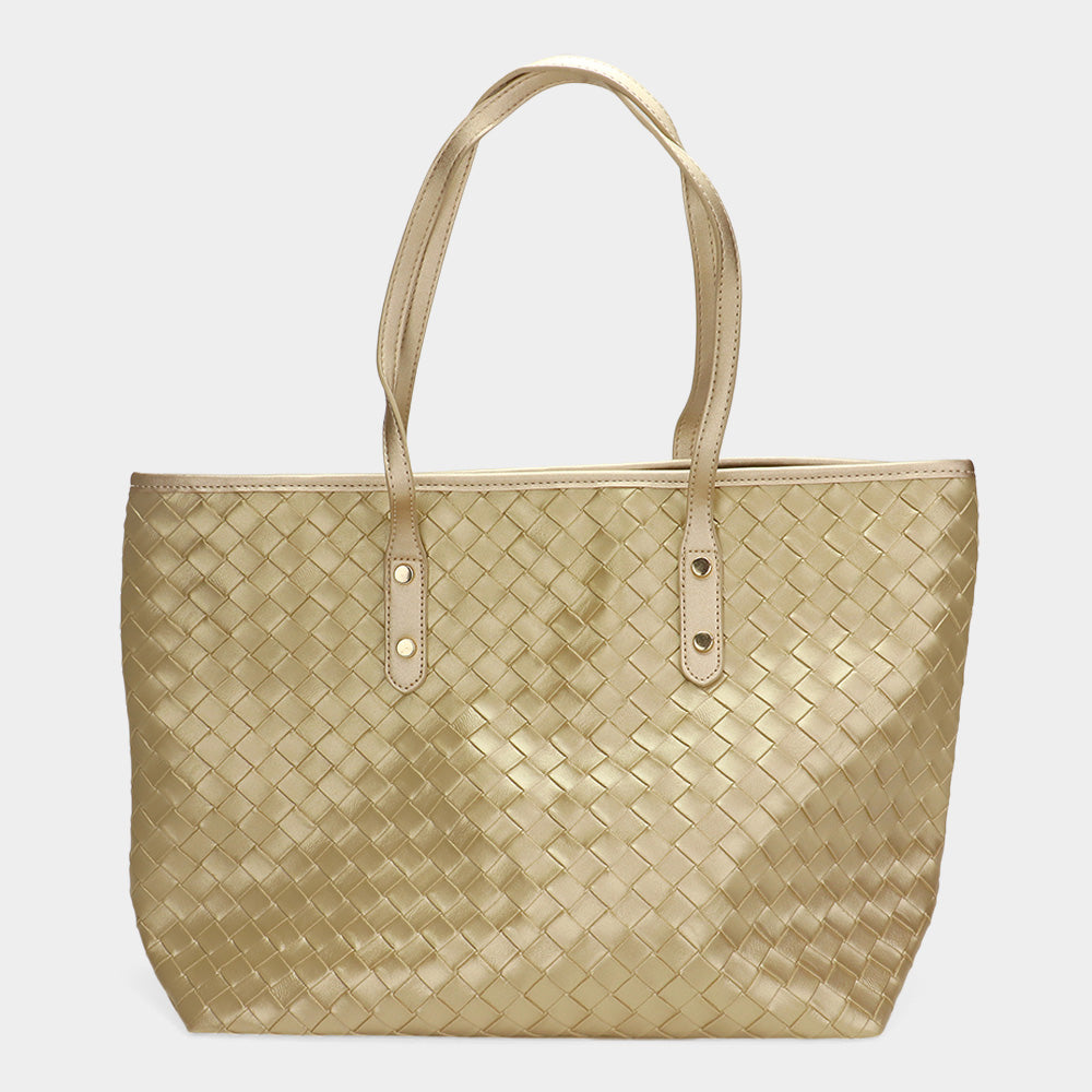 Madeline Love Gold Faux Leather Weave Tote Bag - Bags & Wallets