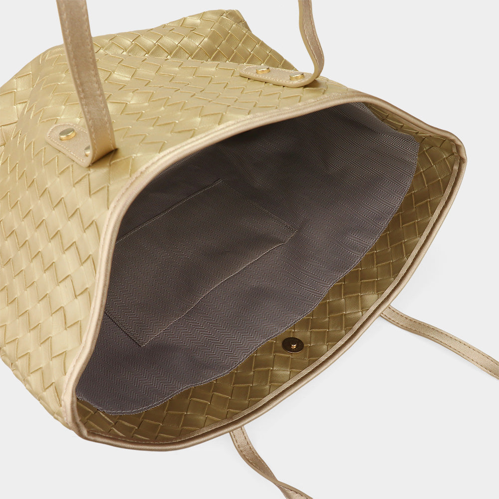 Madeline Love Gold Faux Leather Weave Tote Bag - Bags & Wallets - extra