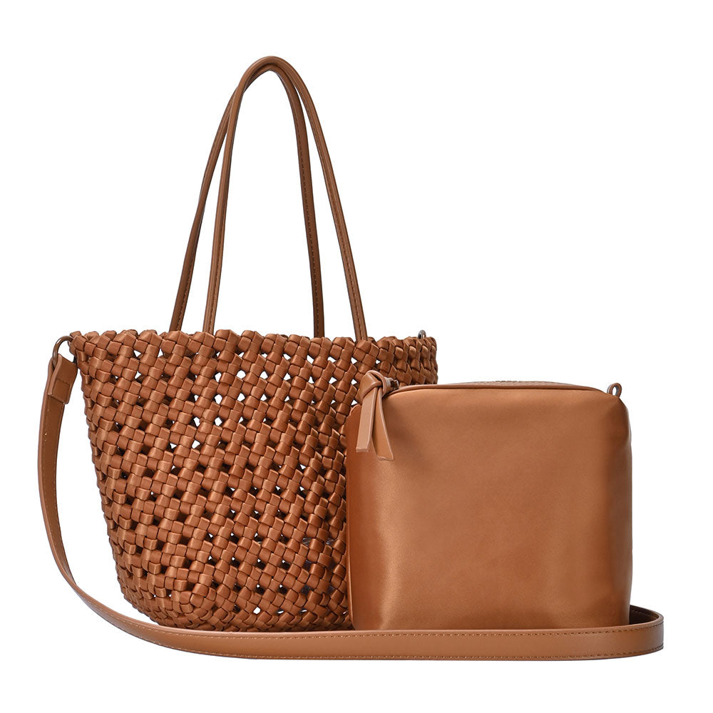 Madeline Love Camel 2 in 1 Hand Woven Tote Bag / Crossbody Bag - Bags & Wallets - extra