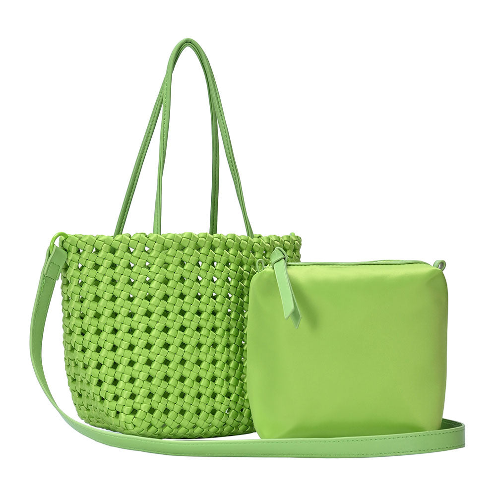 Madeline Love Green 2 in 1 Hand Woven Tote Bag / Crossbody Bag - Bags & Wallets - desc