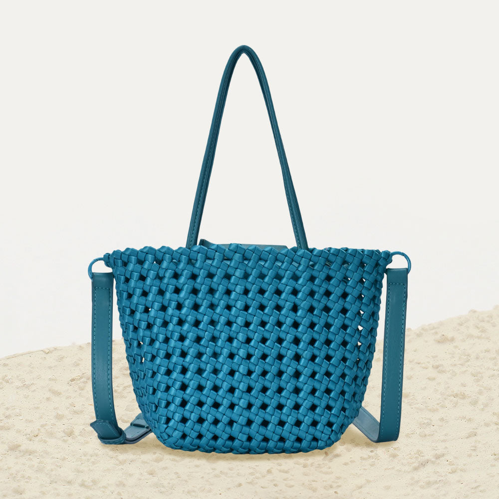 Madeline Love Turquoise 2 in 1 Hand Woven Tote Bag / Crossbody Bag - Bags & Wallets