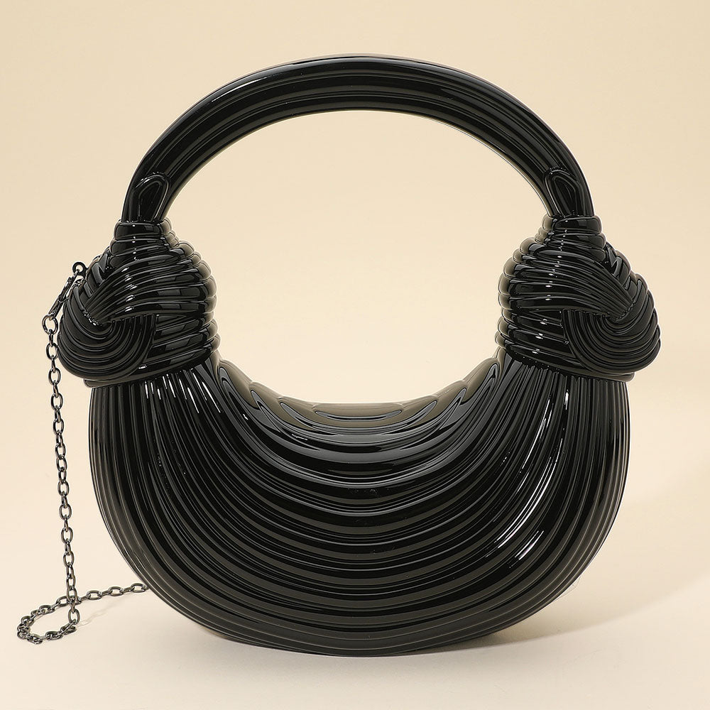 Madeline Love Black Hard Shell Metallic Sculpted Loop Top Handle Handbag - Bags & Wallets