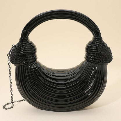 Madeline Love Black Hard Shell Metallic Sculpted Loop Top Handle Handbag - Bags & Wallets