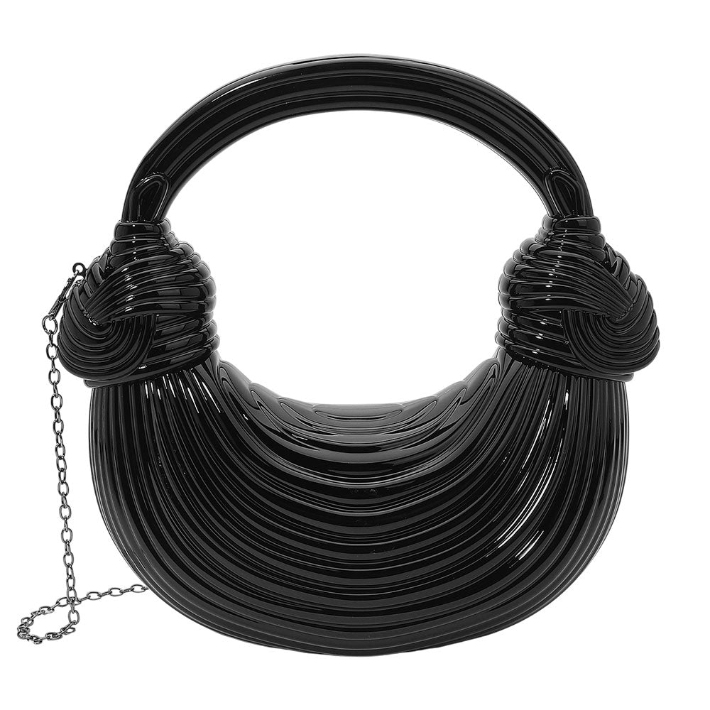 Madeline Love Black Hard Shell Metallic Sculpted Loop Top Handle Handbag - Bags & Wallets - desc