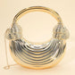 Madeline Love Gold, Patina Verdigris Hard Shell Metallic Sculpted Loop Top Handle Handbag - Bags & Wallets