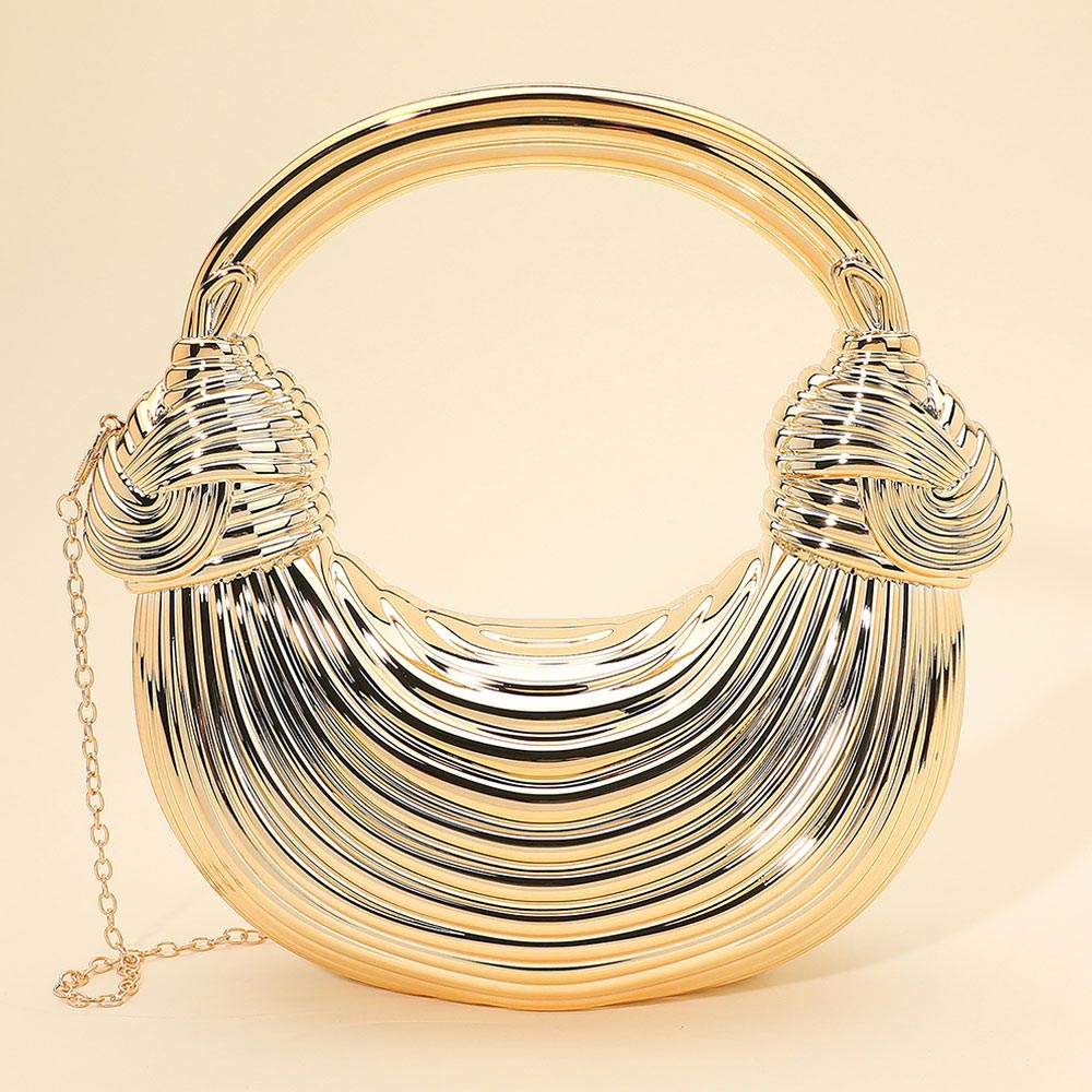 Madeline Love Gold, Patina Verdigris Hard Shell Metallic Sculpted Loop Top Handle Handbag - Bags & Wallets