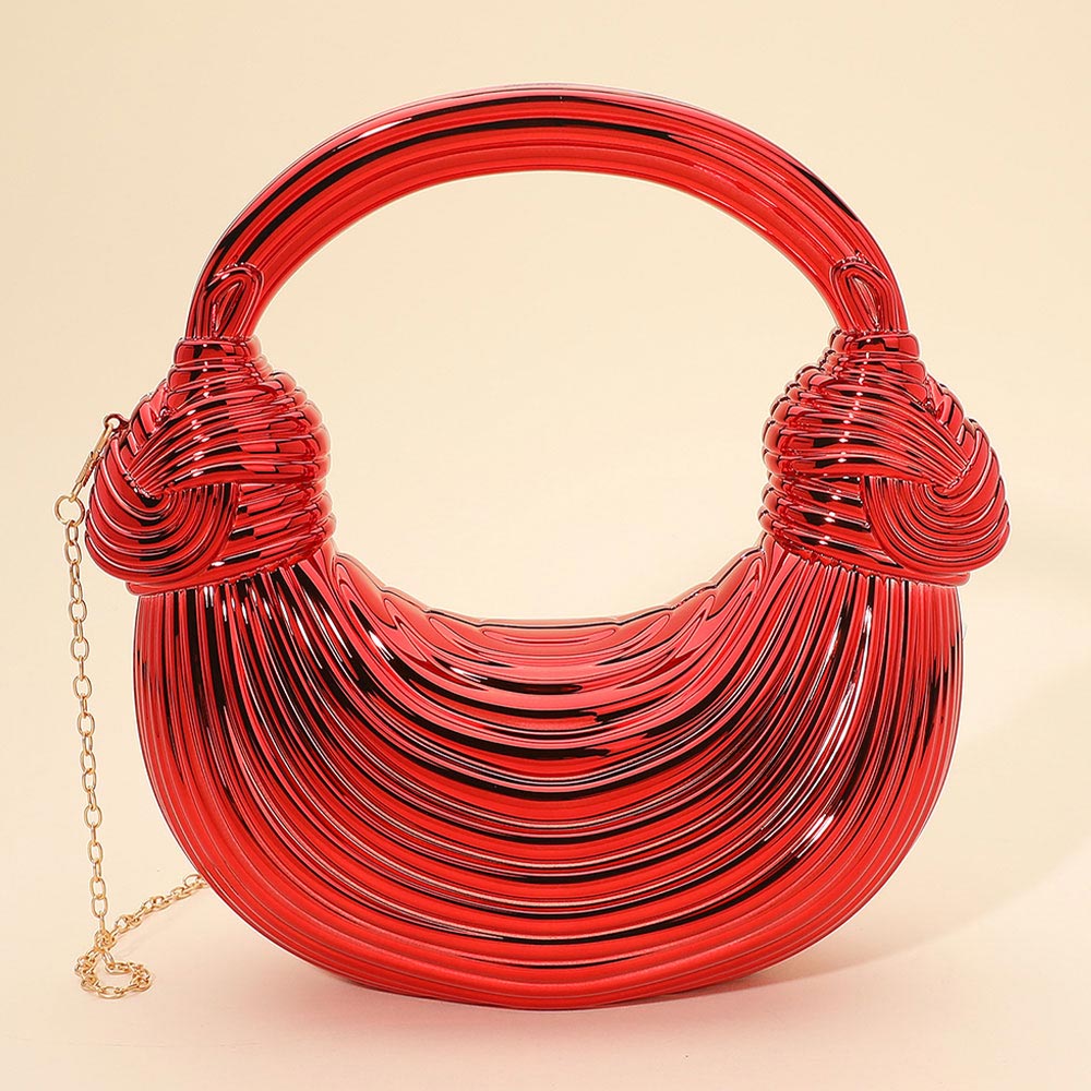 Madeline Love Red Hard Shell Metallic Sculpted Loop Top Handle Handbag - Bags & Wallets