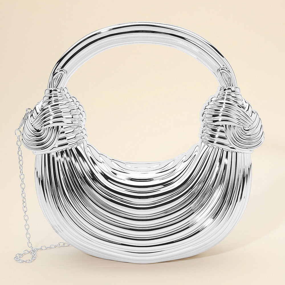 Madeline Love Silver Hard Shell Metallic Sculpted Loop Top Handle Handbag - Bags & Wallets