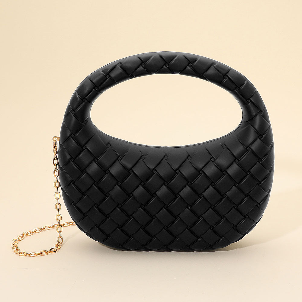 Madeline Love Black Hard Shell Braided Woven Top Handle Crossbody Handbag - Bags & Wallets