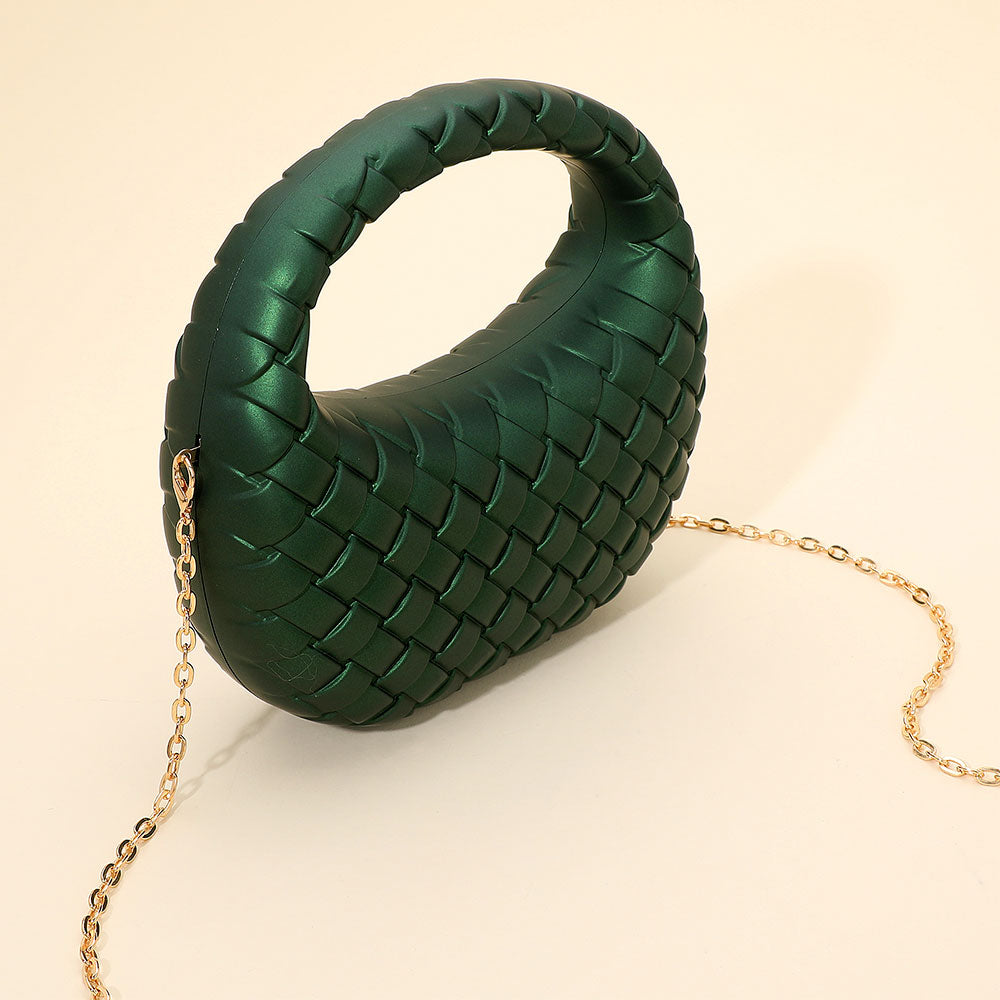 Madeline Love Green Hard Shell Braided Woven Top Handle Crossbody Handbag - Bags & Wallets - desc