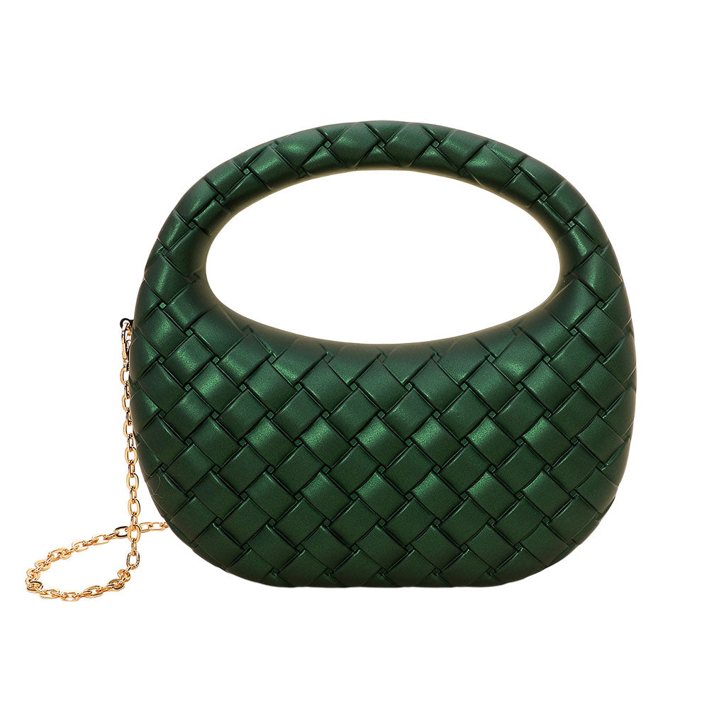 Madeline Love Green Hard Shell Braided Woven Top Handle Crossbody Handbag - Bags & Wallets - extra