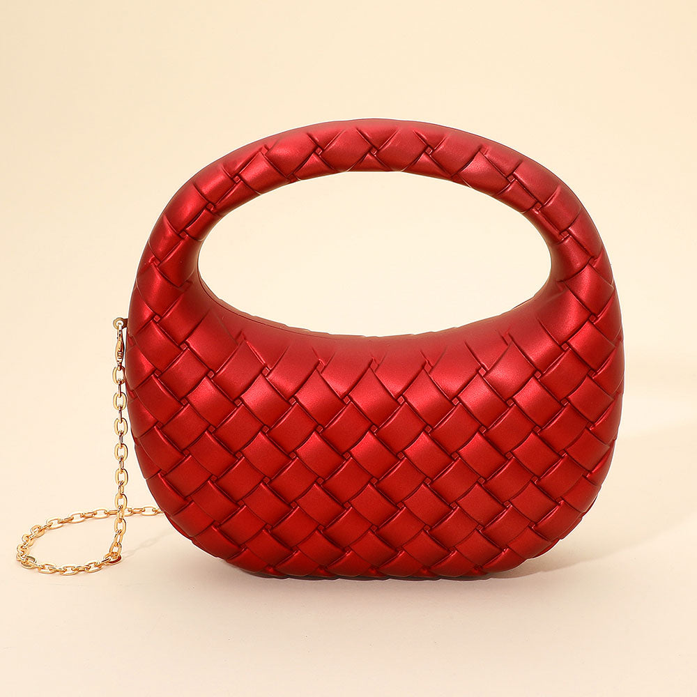 Madeline Love Red Hard Shell Braided Woven Top Handle Crossbody Handbag - Bags & Wallets