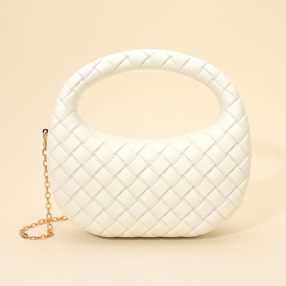 Madeline Love White Hard Shell Braided Woven Top Handle Crossbody Handbag - Bags & Wallets