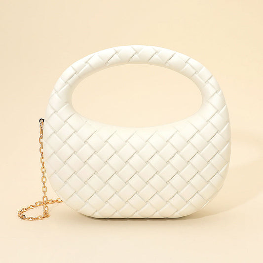 Madeline Love White Hard Shell Braided Woven Top Handle Crossbody Handbag - Bags & Wallets