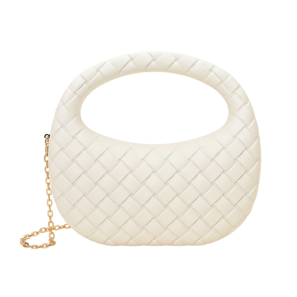 Madeline Love White Hard Shell Braided Woven Top Handle Crossbody Handbag - Bags & Wallets - desc